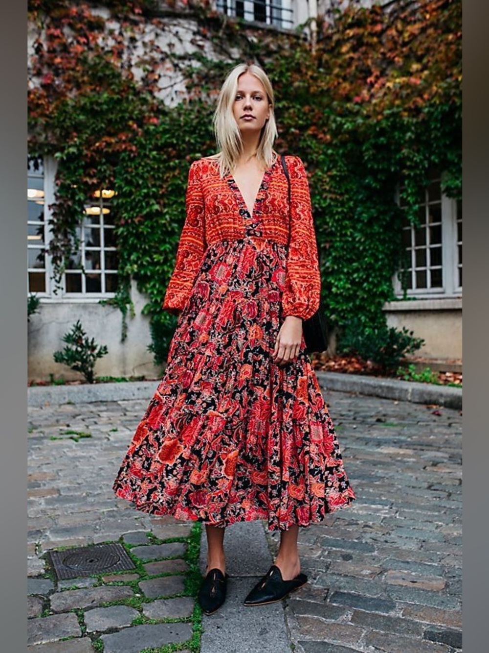 Free People Floral Paisley Maxi Dress in Red and Black Size S/P